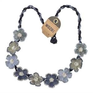 NEW WOZA MOYA women's tiny hand beaded necklace in gunmetal /grey